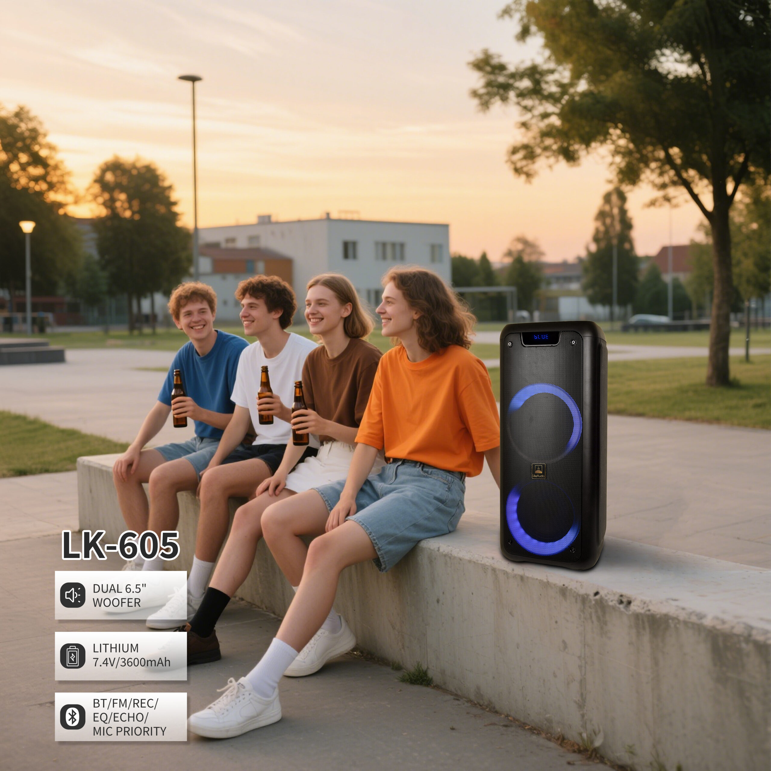 LK-605 Dual 6.5″ Bluetooth Party Speaker