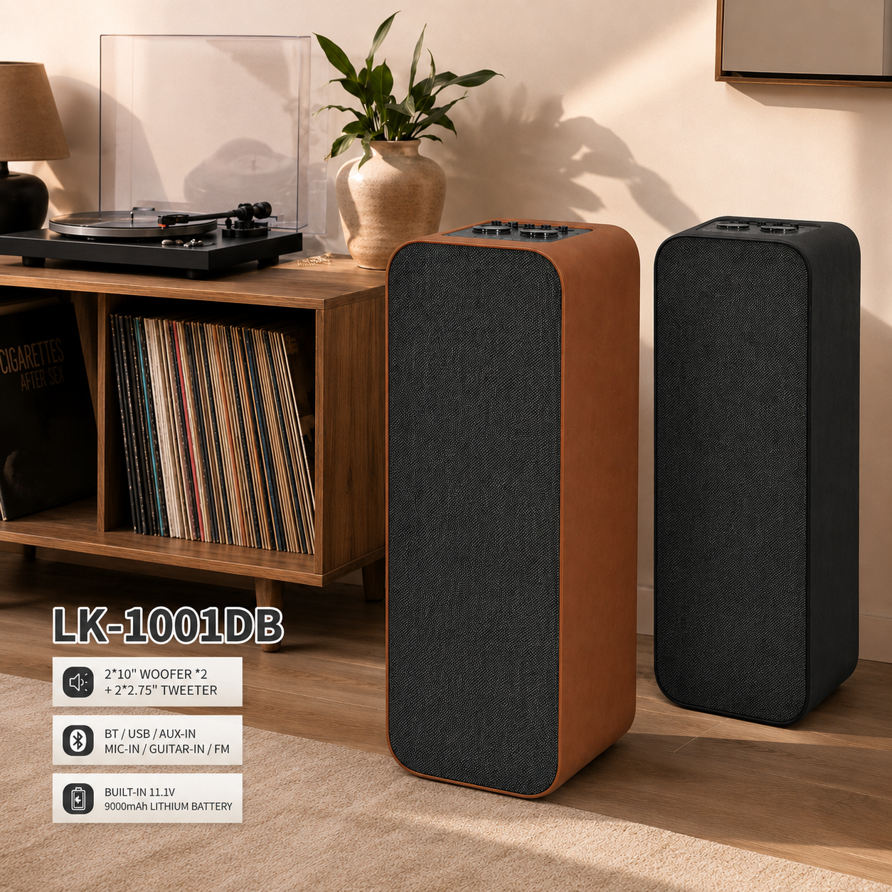 LK-1001DB Dual 10″ Bluetooth Party Speaker with Auracast