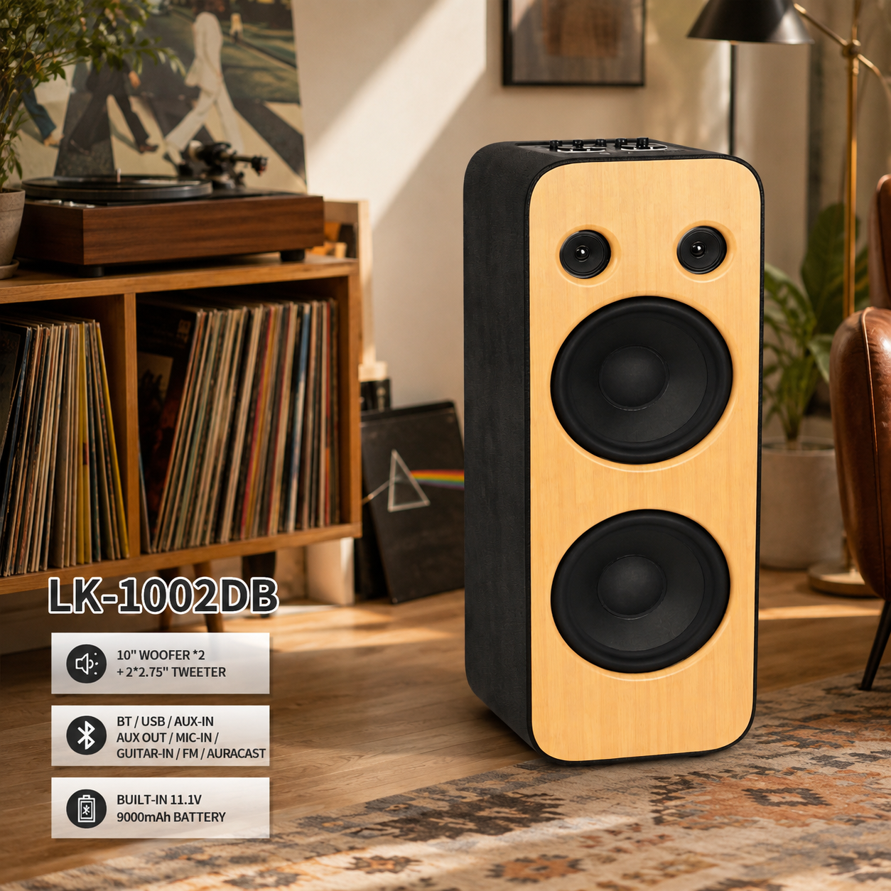 LK-1002DB Dual 10″ Bluetooth Party Speaker with Auracast