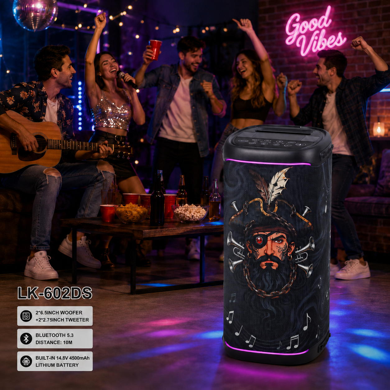 LK-602DA LK-602DS Dual6.5″ Bluetooth Party Speaker