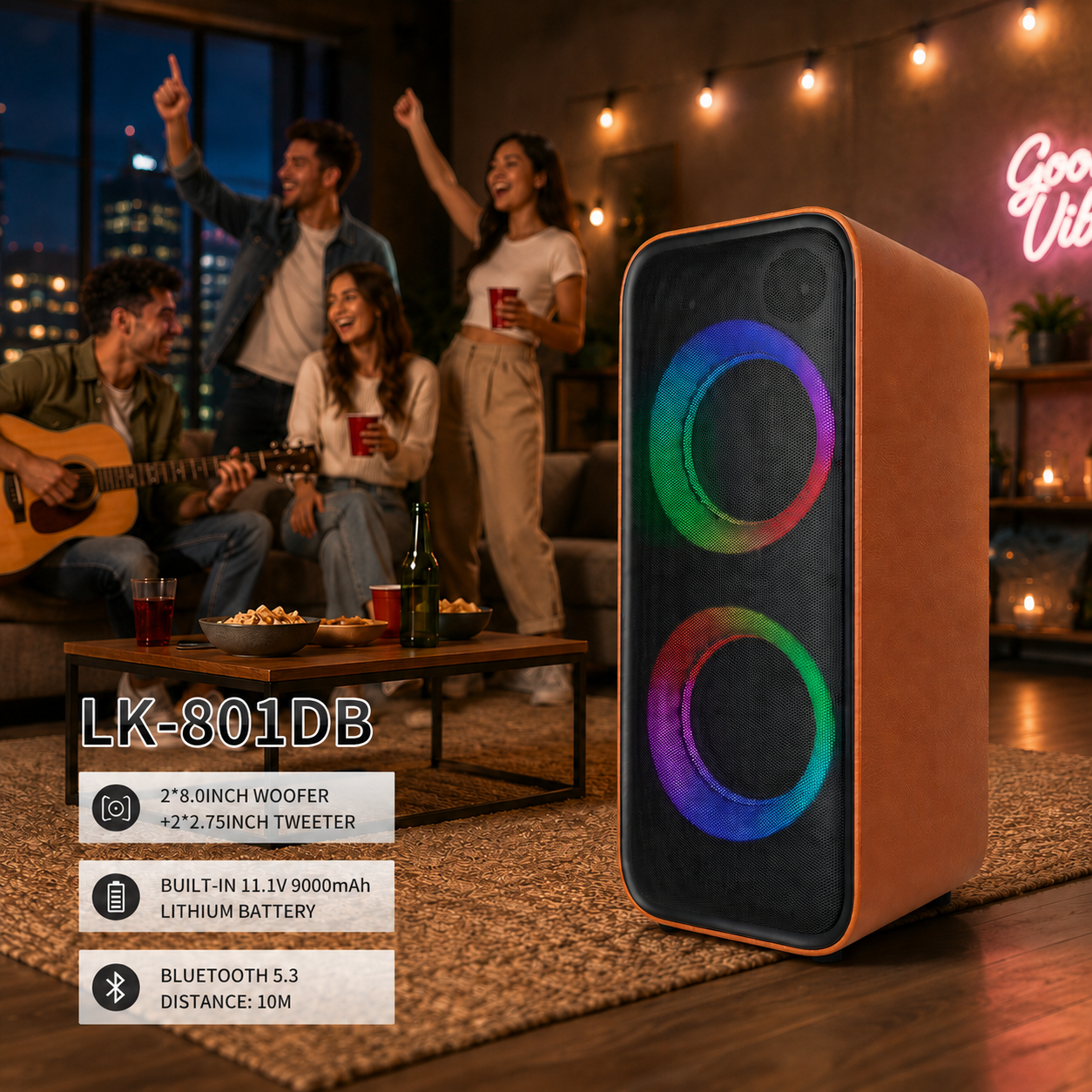 LK-801DB Dual 8″ Bluetooth Party Speaker with Auracast